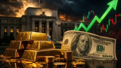 الذهب والدولار أمام مبنى الفيدرالي وسط هبوط الأسواق العالمية وتأثير الفائدة