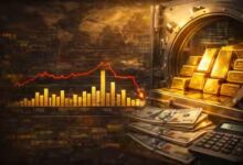 سبائك ذهبية مع عملات دولار داخل خزنة مالية تعبر عن استخدام الذهب للحصول على السيولة خلال الأزمات الاقتصادية