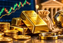 مقارنة أسعار الذهب 2026 - سبائك ذهب وعملات ذهبية مع رسوم بيانية عالمية تعبر عن حركة أسعار الذهب العالمية والمحلية.